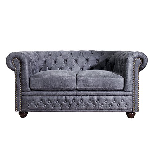 CHESTERFIELD DESIGN 2ER SOFA "MANCHESTER" | 150x70x90 cm, antik grau | Zweisitzer