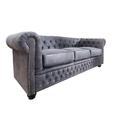 CHESTERFIELD DESIGN 3ER SOFA "MANCHESTER" | 200x70x85 cm, antik grau | Dreisitzer