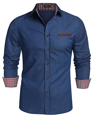 Coofandy Jeanshemden Herren Regular Fit Denim Shirt Langarmhemd Cowboy-Style Freizeit Hemden