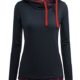 DJT Damen Kapuzenpullover Sweatjacke Hoody Schreag Kragen Kariert Pulli