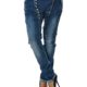 Damen Boyfriend Jeans Hose Reißverschluss Knopfleiste (weitere Farben) No 14145