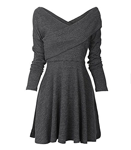 Damen Frauen Basic Langarm Casual Strick Herbst Kleider