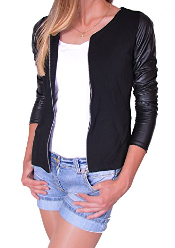 Damen Jacke mit Lederärmel Jacket Kap mit Reißverschluss S M L XL(176)