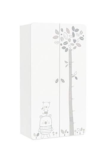 Demeyere Bear Kleiderschrank, 2-türig, MDF, weiß / beige, 96,5 x 51,5 x 184,7 cm