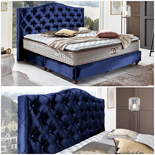 Designer Boxspringbett Jersey Royal-Blau Samt-Stoff Hotel-Bett Doppelbett Taschenfederkern-Matratze Comfort-Care Topper Modern Luxusbett