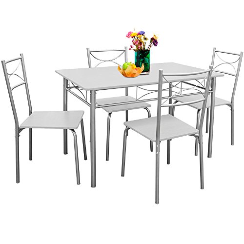 Deuba® Sitzgruppe 5 tlg. Weiß ✔für Esszimmer, Küche & Balkon ✔ 4 Stühle & 1 Tisch - Tischgruppe Essgruppe Esstischgruppe Balkonmöbel Sitzgruppe