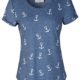 ELFIN Damen T-Shirt Top mit Anker Druck Rundhals Kurzarm Ladies Sommer Shirt Anker Sailing Tee Allover Print - Leicht und Luftig - Sehr Angenehm zu Tragen