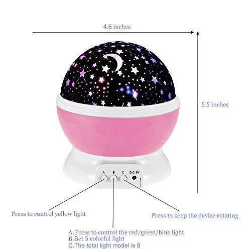 Ecandy 360 Grad drehbaren 3-Modus-Projektor-Licht Romantische Kosmos-Stern-Himmel Mond Projektionslampe Schlafzimmer Nachtlicht für Kinder, Baby, Weihnachtsgeschenke, Liebhaber USB / batteriebetrieben .