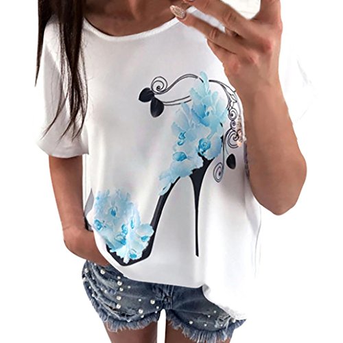 Elecenty Damen Shirt Hemden Strandbluse Tops Bluse Reizvolle Oberteile Kurzarm T-Stücke High Heels Druck Sommerhemd Lose Hemd Blusen Haushemd Damenmode Frauen Blusenshirt Sommerbluse