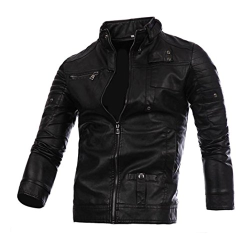 Elecenty Herren Leder Mantel Jacke,Solide Stehkragen Kurz Reißverschluss Streetwear Outwear Männer Langärmelig Übergangsjacke schwere Sweatjacke Sweatshirt Herbst Bluse Tops