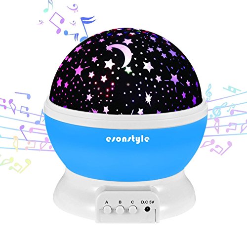 Esonstyle Wiederaufladbare 360 Grad drehende Nacht Licht Projektor Lampe Baby Musical Lampe Mond und Himmel Licht mit 12 Licht Musik für Baby Zimmer, Schlafzimmer, Spielzimmer, Kinderzimmer, Halloween