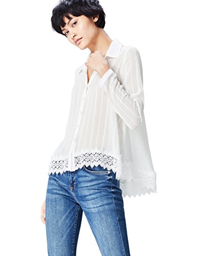 FIND Bluse Damen mit Spitzensaum und Streifenmuster