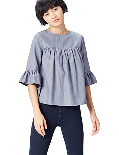 FIND Damen Bluse mit Rüschen aus Chambray