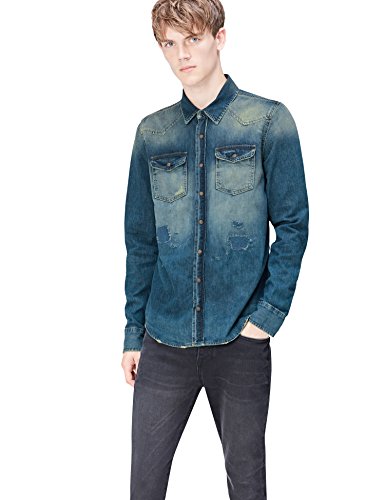 FIND Herren Jeans-Hemd mit ausgebleichter Waschung