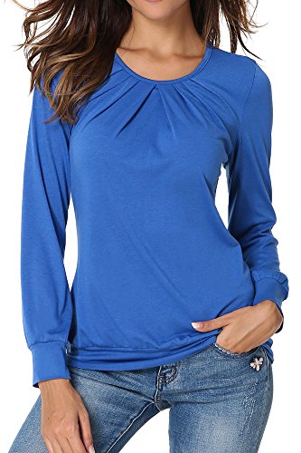 Flying Rabbit Damen Langarmshirt Damen Langarm T-Shirt Rundhals Falten T-Shirt Casual Stretch Tunika Top Shirts für Herbst & Frühling