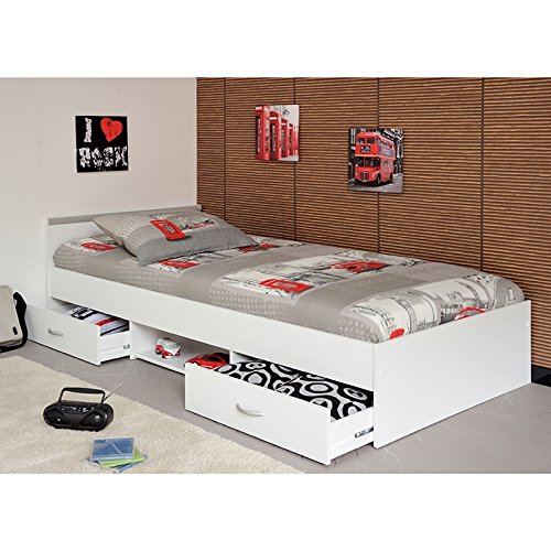 Funktionsbett Alawis 90*200 cm weiß inkl 2 Roll-Bettkästen Kinderbett Jugendbett Jugendliege Bettliege Bett Jugendzimmer Kinderzimmer 1251