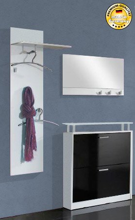 Garderobe Dielen Set weiß schwarz hochglanz