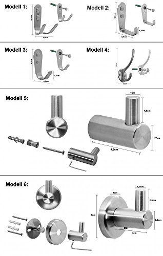 Garderobenhaken Wandhaken Haken-Leiste Kleiderhaken Edelstahl Huthaken Haken Garderobe Matt Silbern Wand-Garderobe