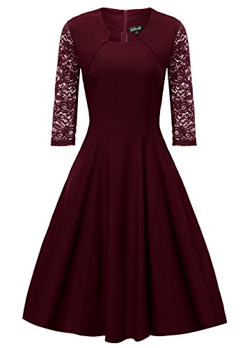 Gigileer Damen Kleider 3/4 Arm mit Spitzen Knielang Abendkleid Minikleid festlich Cocktail Party