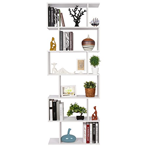 HOMFA S-Form Bücherregal Raumteiler Regal Standregal Ablageregal Büroregal Aktenregal Wandregal für Diele, Flur, Büro mit 6 Ablagen 190.5*70*23.5 cm (H x B x T)