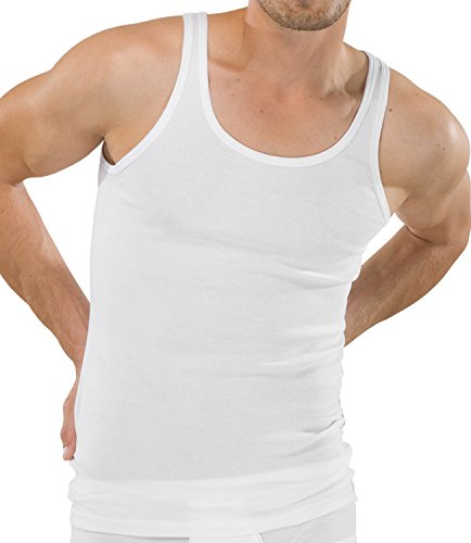 Herren Unterhemd Tank Top Feinripp (glatt) - 5er Pack - 100% supergekämmte weiche Baumwolle - eng anliegendes Shirt ohne Seitennähte - Unterhemden Herren - Weiß - Gr. M bis 4XL