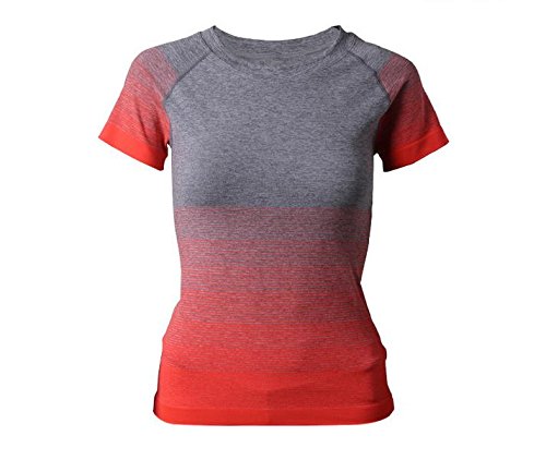Hippolo Damen T-Shirt Sport Shirt Farbverlauf Shirts Sportbekleidung Laufshirt Freizeit Top Oberteil Kurzarm Rundhals