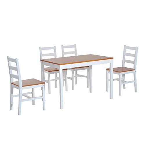 Homcom, 5-teiliges Esszimmer-Set, 1 Tisch und 4 Stühle aus Massivholz