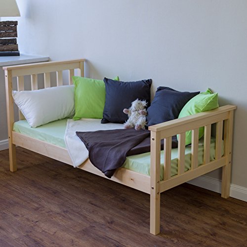 Homestyle4u Kiefer massiv Rahmen Small Single Bettwäsche Kids im Shaker-Stil, Holz, natur, 148 x 76 x 30 cm