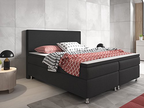 Inter 19009 Boxspringbett, Stoff, anthrazit, 200 x 180 x 60 cm