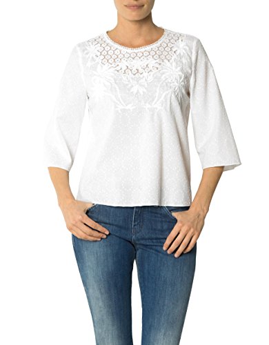 JOOP! Damen Bluse Baum Wolle Blusenshirt Unifarben, Größe: 42, Farbe: Weiß