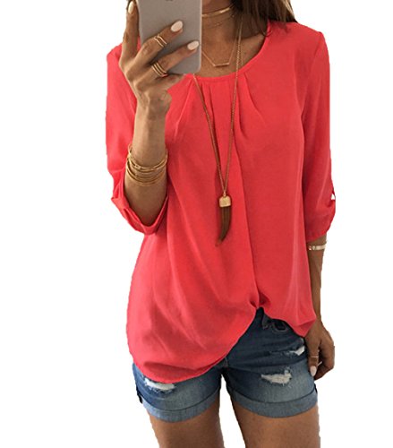 Jc.Kube Damen Chiffon Oberteil Hemd Bluse Langarmshirt