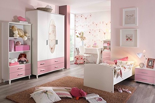 Jugendzimmer, Kinderzimmer, Komplett-Set, Jugendmöbel, Kleiderschrank, Bett mit Maßen, Nachtschrank, Kinderzimmer, Kindermöbel, 3-teilig, Mädchen