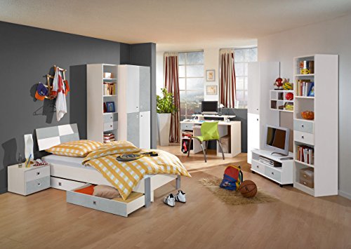 Jugendzimmer, komplett, Set, Jungen, Mädchen, Jugendzimmermöbel, Kinderzimmer, Kinderzimmermöbel, Jugendmöbel, Kleiderschrank, Bett, Alpinweiß, Beton