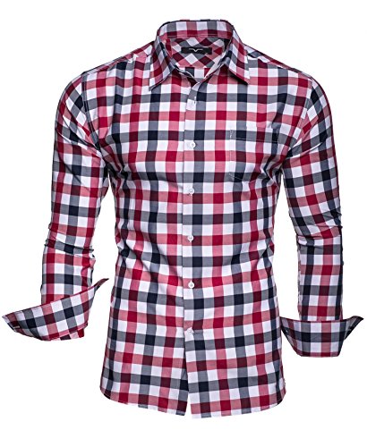 KAYHAN Herren Hemd Trachtenhemd Slim Fit Bügelleicht, Super Modern super Qualität Kariert Doppelfarbig auch fürs Oktoberfest geeignet