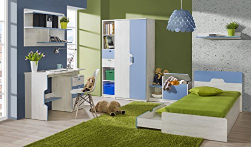 Kinderzimmer Komplett - Set D Justus, 7-teilig, Farbe: Kiefer Blau