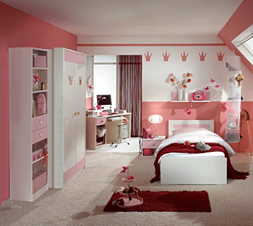 Kinderzimmer komplett Set "LIttle Princess L" rosa weiss Jugendzimmer Bett, Kleiderschrank, Nachtschrank, Regal, Hängeregal, Jugendzimmer, Mädchenzimmer, Jugendbett