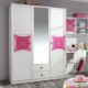 Kleiderschrank weiß / rosa 3 Türen B 136 cm Mädchen Prinzessin Kinderzimmer Jugendzimmer Schrank Drehtürenschrank Spiegelschrank