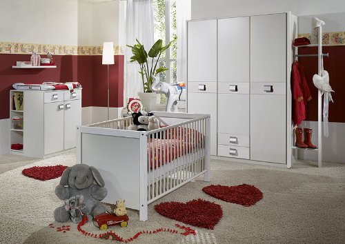 Komplett Babyzimmer 6tlg-Set in weiß Kleiderschrank Babybett Wickelkommode