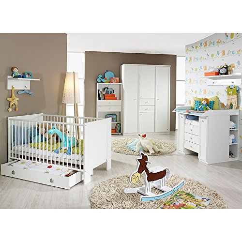 Komplett Babyzimmer Babymöbel Wickelkommode Babybett weiß Kleiderschrank Regal