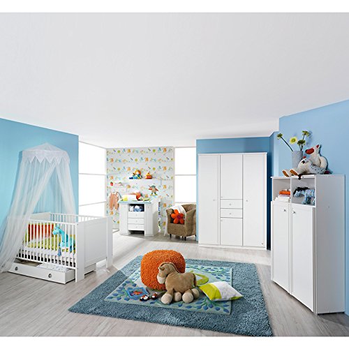 Komplett Babyzimmer Babymöbel Wickelkommode Babybett weiß Kleiderschrank Regale