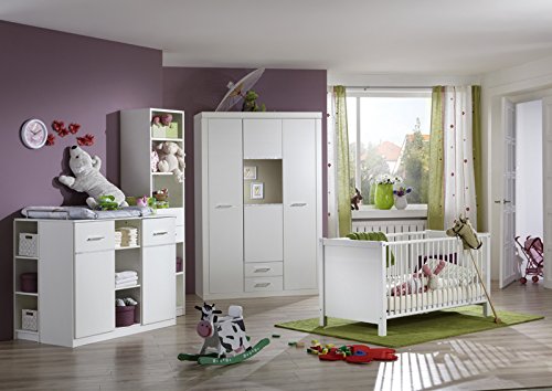 Komplett Babyzimmer in weiß - Strasskristall Wickelkommode Babybett Schrank