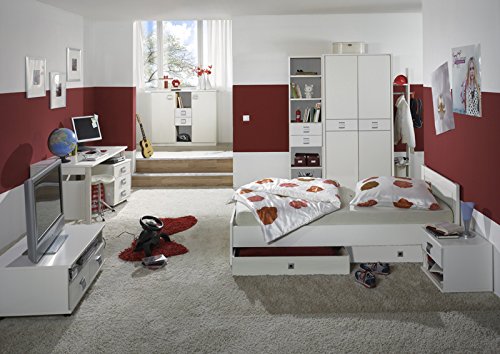 Komplett Jugendzimmer 11tlg-Set weiß Kleiderschrank Schreibtisch Jugendbett