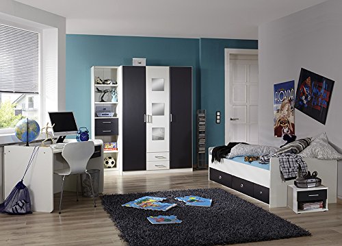 Komplett Jugendzimmer Set weiß anthrazit Jugendbett Kleiderschrank Schreibtisch