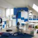 Komplett Jugendzimmer weiss - blau Jugendbett Kleiderschrank Schreibtisch
