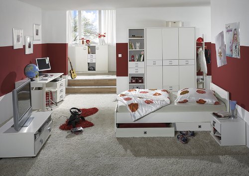 Komplett Kinderzimmer 11tlg-Set weiß Kleiderschrank Schreibtisch Jugendbett