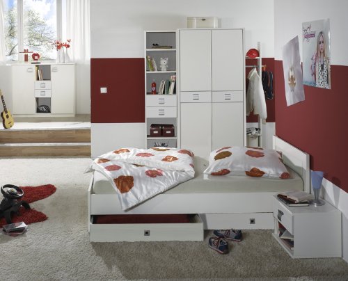 Komplett Kinderzimmer 8-tlg Set weiß Kleiderschrank Sideboard Jugendbett