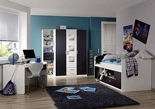 Komplett Kinderzimmer weiß anthrazit Jugendbett Kleiderschrank Schreibtisch