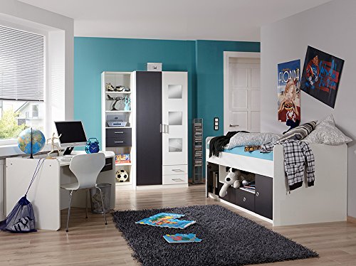 Komplett Kinderzimmer weiß anthrazit Kinderbett Kleiderschrank Schreibtisch