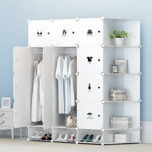Koossy erweiterbares Regalsystem stabiles Steckregal Kleiderschrank mit Kategorie Aufkleber für Kinderzimmer Wohnzimmer und Schlafzimmer, 880L,147 x 147 x 47 cm, Weiß