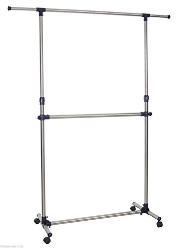 Kronenburg Kleiderständer Doppelstock - Garderobenständer mit Rollen - Höhenverstellbar von 113 bis 198 cm in Blau